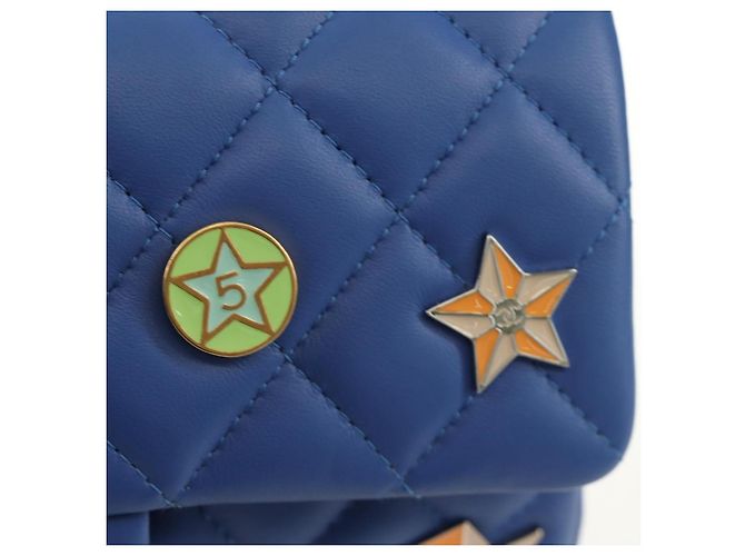 CHANEL Mini Matelasse 20 Chain Shoulder Bag Lamb Skin Blue Gold CC Auth 183794SM Bleu Doré - vue 19