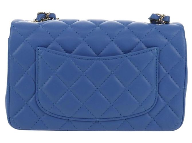 CHANEL Mini Matelasse 20 Chain Shoulder Bag Lamb Skin Blue Gold CC Auth 183794SM Bleu Doré - vue 2
