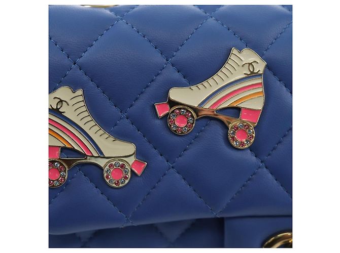 CHANEL Mini Matelasse 20 Chain Shoulder Bag Lamb Skin Blue Gold CC Auth 183794SM Bleu Doré - vue 20
