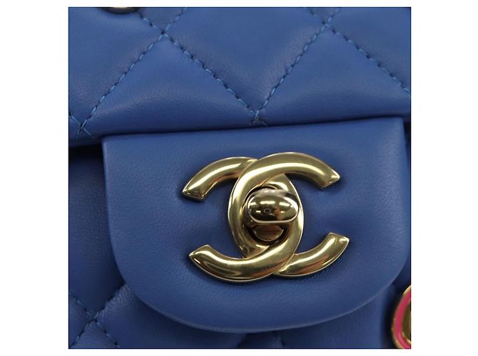 CHANEL Mini Matelasse 20 Chain Shoulder Bag Lamb Skin Blue Gold CC Auth 183794SM Bleu Doré - vue 21