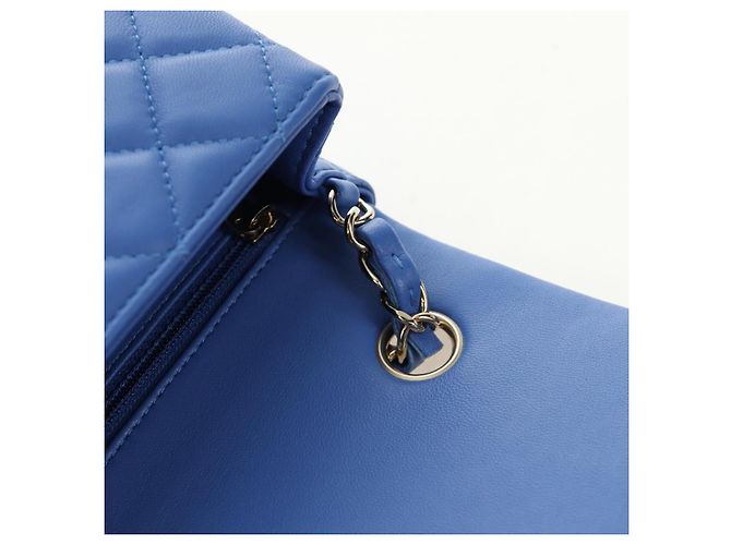 CHANEL Mini Matelasse 20 Chain Shoulder Bag Lamb Skin Blue Gold CC Auth 183794SM Bleu Doré - vue 23