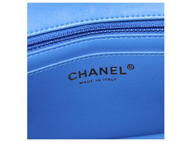 CHANEL Mini Matelasse 20 Chain Shoulder Bag Lamb Skin Blue Gold CC Auth 183794SM Bleu Doré - vue 24