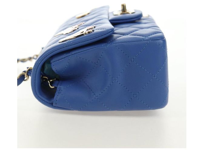 CHANEL Mini Matelasse 20 Chain Shoulder Bag Lamb Skin Blue Gold CC Auth 183794SM Bleu Doré - vue 3