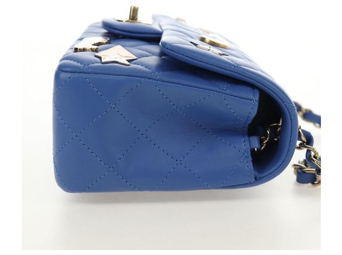 CHANEL Mini Matelasse 20 Chain Shoulder Bag Lamb Skin Blue Gold CC Auth 183794SM Bleu Doré - vue 4