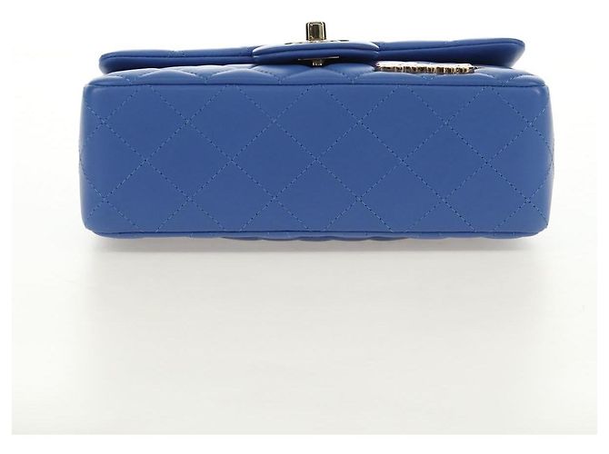 CHANEL Mini Matelasse 20 Chain Shoulder Bag Lamb Skin Blue Gold CC Auth 183794SM Bleu Doré - vue 5