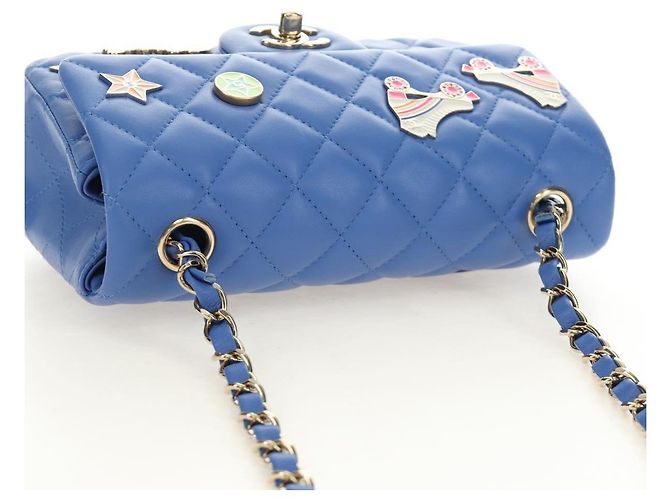 CHANEL Mini Matelasse 20 Chain Shoulder Bag Lamb Skin Blue Gold CC Auth 183794SM Bleu Doré - vue 6