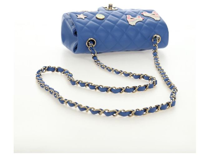 CHANEL Mini Matelasse 20 Chain Shoulder Bag Lamb Skin Blue Gold CC Auth 183794SM Bleu Doré - vue 7