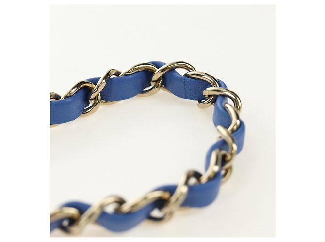 CHANEL Mini Matelasse 20 Chain Shoulder Bag Lamb Skin Blue Gold CC Auth 183794SM Bleu Doré - vue 8