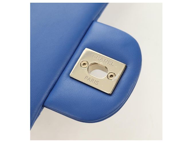 CHANEL Mini Matelasse 20 Chain Shoulder Bag Lamb Skin Blue Gold CC Auth 183794SM Bleu Doré - vue 9