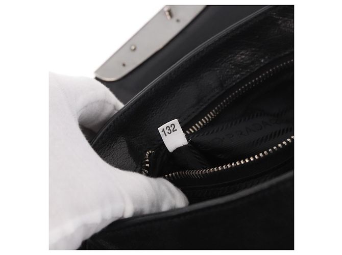 Borsa a Spalla con Catena PRADA in Pelle Nera Argento 185024SAM Nero - vista 11