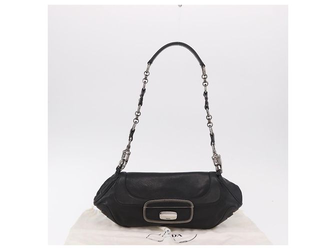 Borsa a Spalla con Catena PRADA in Pelle Nera Argento 185024SAM Nero - vista 12
