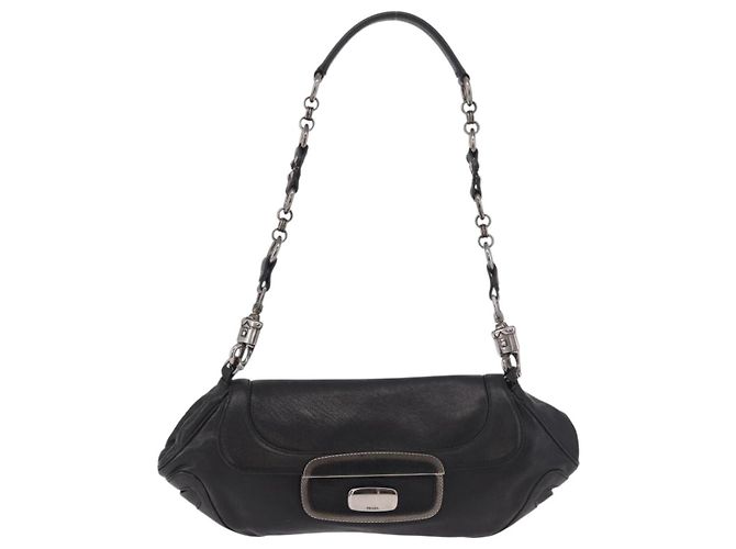 Borsa a Spalla con Catena PRADA in Pelle Nera Argento 185024SAM Nero - vista 13