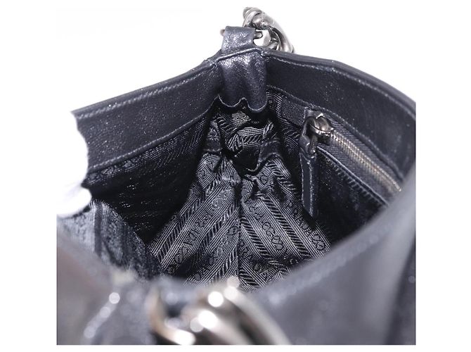 Borsa a Spalla con Catena PRADA in Pelle Nera Argento 185024SAM Nero - vista 23