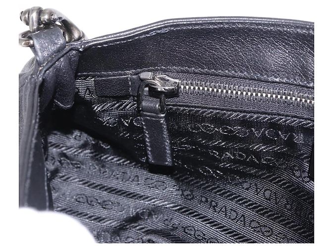 Borsa a Spalla con Catena PRADA in Pelle Nera Argento 185024SAM Nero - vista 24