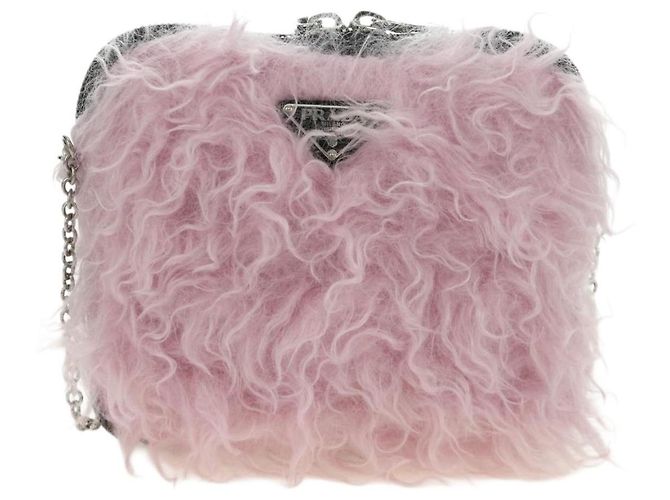 Borsa a Spalla con Catena PRADA in Pelliccia Rosa Argento 184728SAM - vista 13