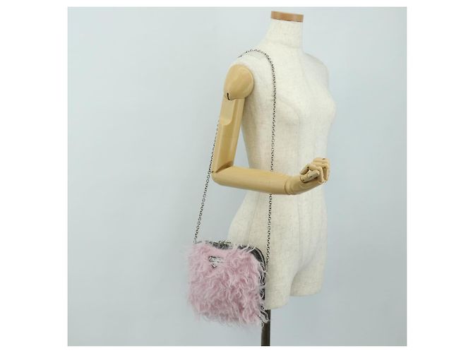 Borsa a Spalla con Catena PRADA in Pelliccia Rosa Argento 184728SAM - vista 25