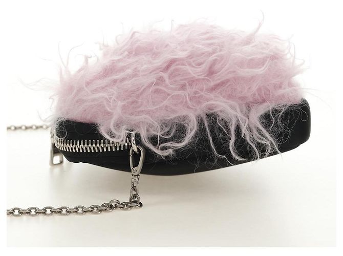 Borsa a Spalla con Catena PRADA in Pelliccia Rosa Argento 184728SAM - vista 3