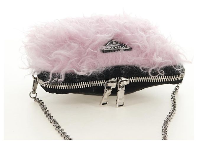 Borsa a Spalla con Catena PRADA in Pelliccia Rosa Argento 184728SAM - vista 6