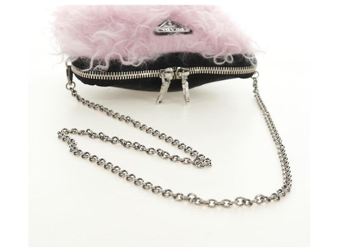 Borsa a Spalla con Catena PRADA in Pelliccia Rosa Argento 184728SAM - vista 7