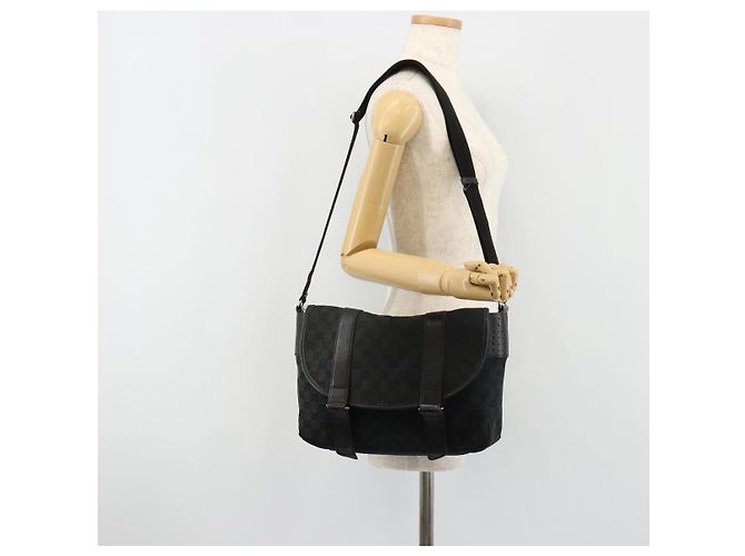 Borsa a tracolla GUCCI GG Canvas Nera Argento 145859 Auth ka4704 Nero - vista 23