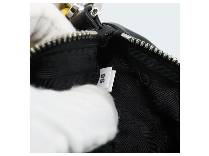 Borsa a Spalla PRADA Triangle in Pelle Nera e Gialla Auth ka4743SM Nero Giallo - vista 10