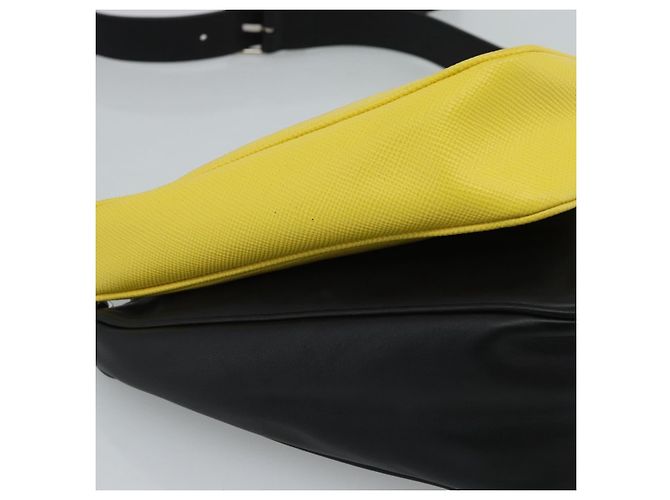 Borsa a Spalla PRADA Triangle in Pelle Nera e Gialla Auth ka4743SM Nero Giallo - vista 18