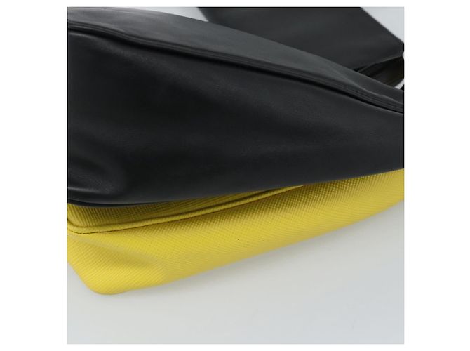 Borsa a Spalla PRADA Triangle in Pelle Nera e Gialla Auth ka4743SM Nero Giallo - vista 19