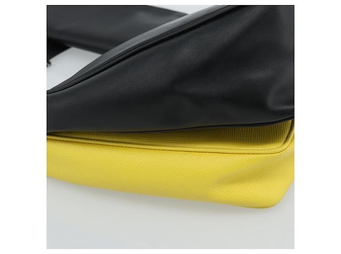 Borsa a Spalla PRADA Triangle in Pelle Nera e Gialla Auth ka4743SM Nero Giallo - vista 20