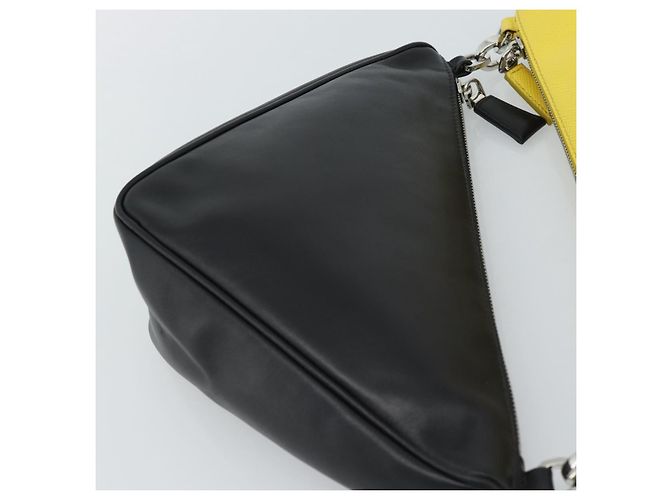 Borsa a Spalla PRADA Triangle in Pelle Nera e Gialla Auth ka4743SM Nero Giallo - vista 22