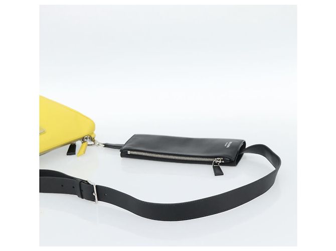 Borsa a Spalla PRADA Triangle in Pelle Nera e Gialla Auth ka4743SM Nero Giallo - vista 7