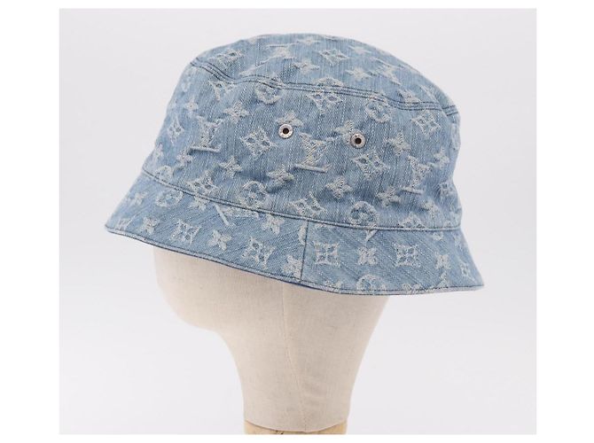 Cappello bucket LOUIS VUITTON Monogram Denim Blu LV Auth ar13961A - vista 3