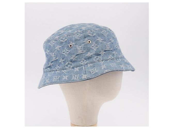 Cappello bucket LOUIS VUITTON Monogram Denim Blu LV Auth ar13961A - vista 4