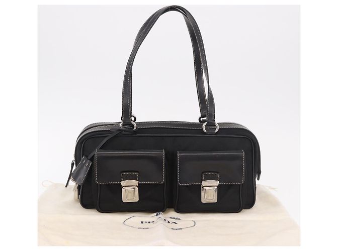 Borsa a Spalla PRADA Nylon Nero Argento Auth 185658SAM - vista 12