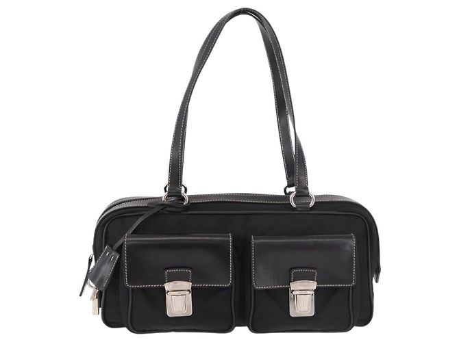 Borsa a Spalla PRADA Nylon Nero Argento Auth 185658SAM - vista 13