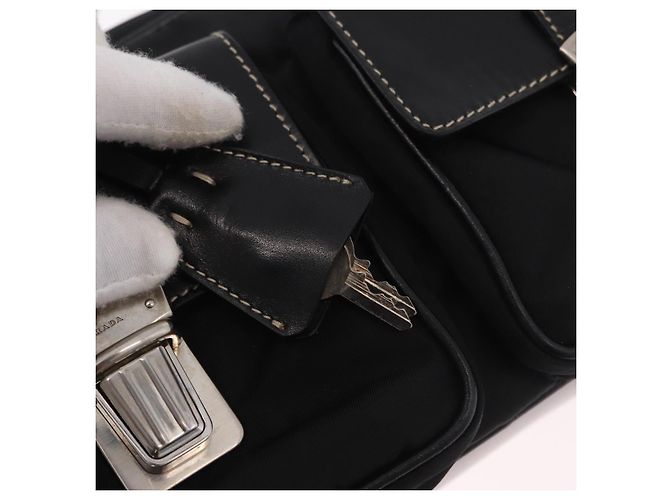 Borsa a Spalla PRADA Nylon Nero Argento Auth 185658SAM - vista 8