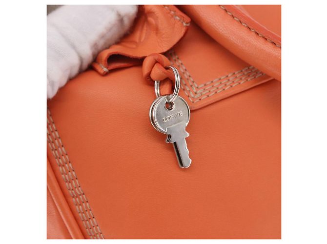 Sac à main LOEWE Anagram Americana 28 en cuir Orange Argent Auth ep14765 - vue 10