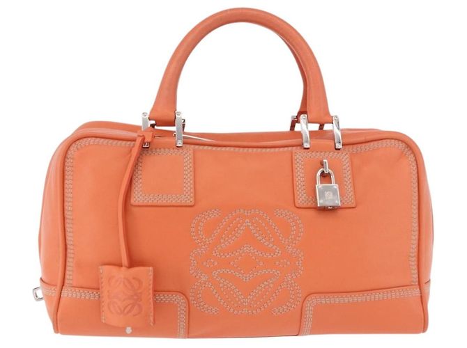 Sac à main LOEWE Anagram Americana 28 en cuir Orange Argent Auth ep14765 - vue 13