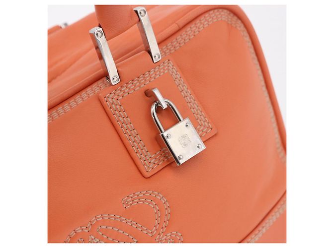 Sac à main LOEWE Anagram Americana 28 en cuir Orange Argent Auth ep14765 - vue 19