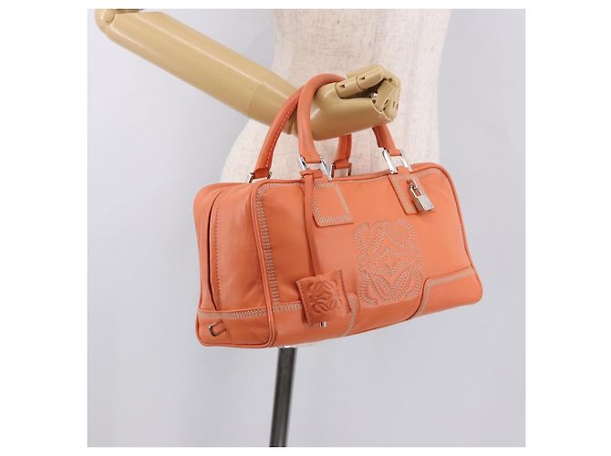 Sac à main LOEWE Anagram Americana 28 en cuir Orange Argent Auth ep14765 - vue 25