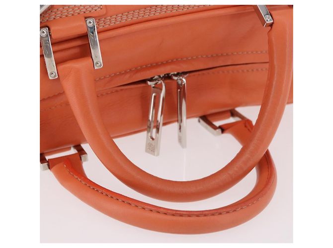 Sac à main LOEWE Anagram Americana 28 en cuir Orange Argent Auth ep14765 - vue 8
