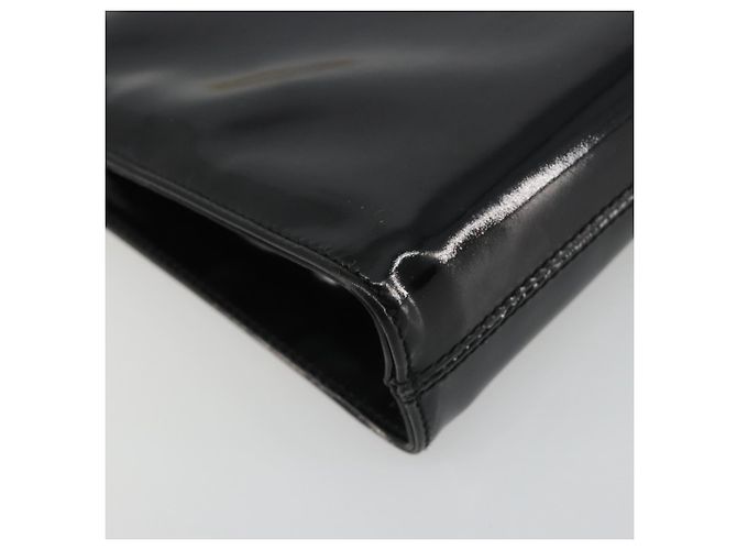 Sac à chaîne Gancini Salvatore Ferragamo en cuir verni noir et or Auth 184797 Doré - vue 18