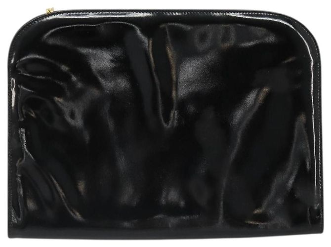 Sac à chaîne Gancini Salvatore Ferragamo en cuir verni noir et or Auth 184797 Doré - vue 2