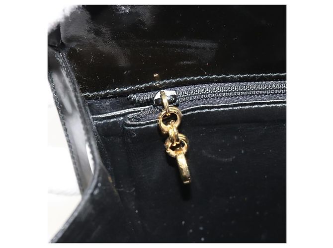 Sac à chaîne Gancini Salvatore Ferragamo en cuir verni noir et or Auth 184797 Doré - vue 22