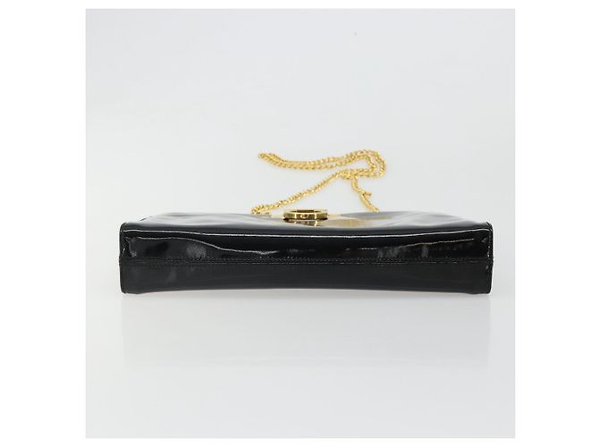 Sac à chaîne Gancini Salvatore Ferragamo en cuir verni noir et or Auth 184797 Doré - vue 6