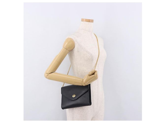 Borsa a tracolla con catena Christian Dior in pelle nera e oro Auth ep14836 Nero D'oro - vista 20