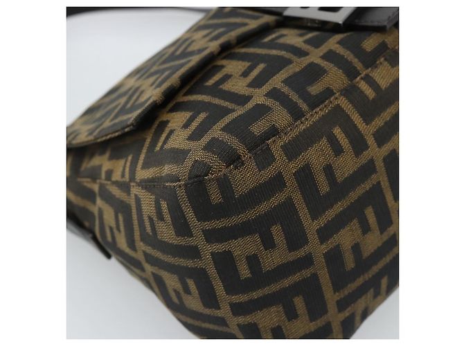 FENDI Zucca Canvas Mamma Baguette Shoulder Bag Black Brown Auth 185432V Marrone Nero - vista 14