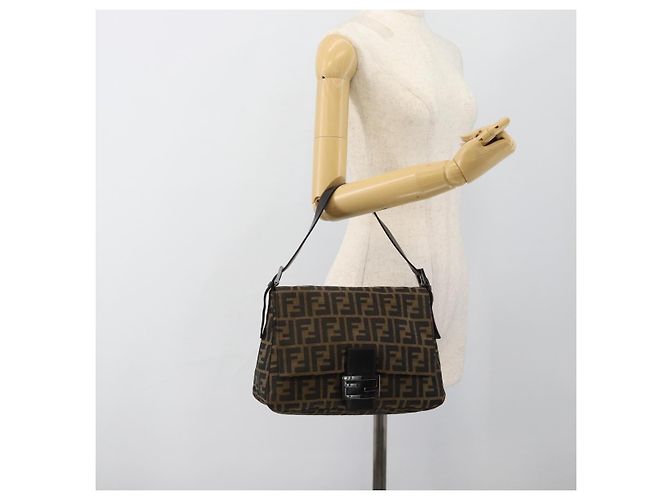 FENDI Zucca Canvas Mamma Baguette Shoulder Bag Black Brown Auth 185432V Marrone Nero - vista 22