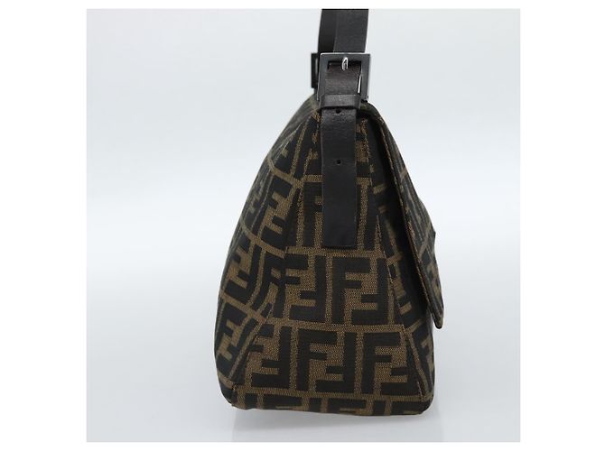 FENDI Zucca Canvas Mamma Baguette Shoulder Bag Black Brown Auth 185432V Marrone Nero - vista 3