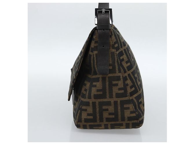 FENDI Zucca Canvas Mamma Baguette Shoulder Bag Black Brown Auth 185432V Marrone Nero - vista 4