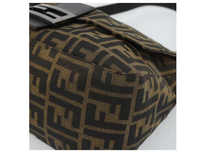 FENDI Zucca Canvas Mamma Baguette Shoulder Bag Black Brown Auth 185432V Marrone Nero - vista 9